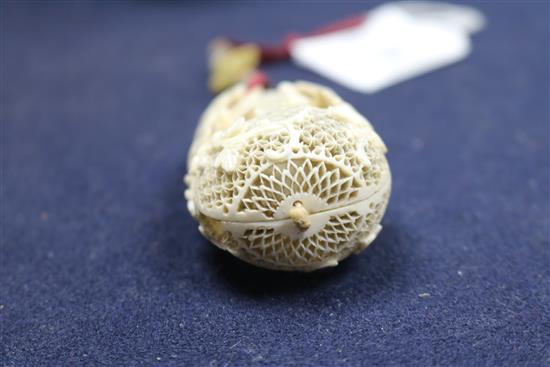 A Chinese 19th century carved ivory pomander